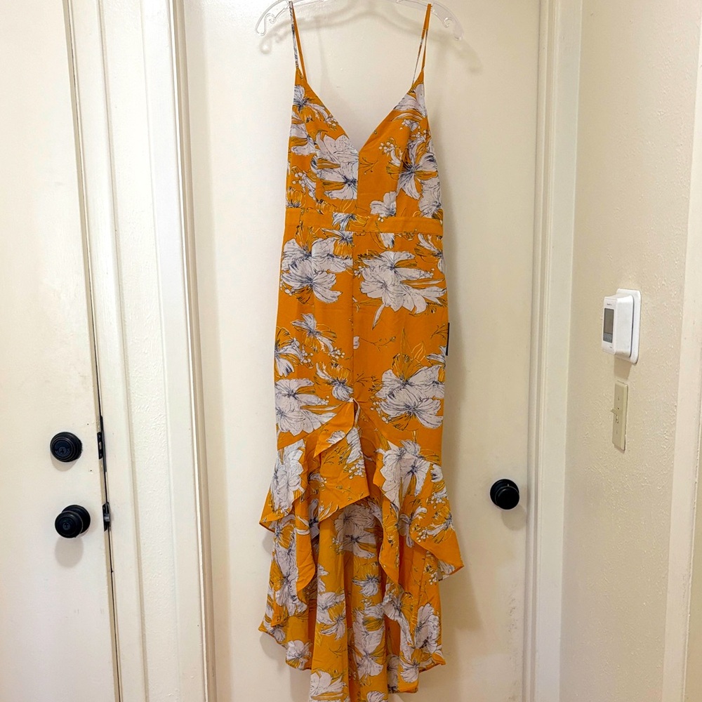Lulu's Vibrant Orange Floral High Low Dress